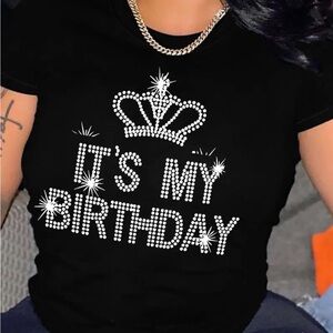 Black Birthday Crown Tee, NEW
